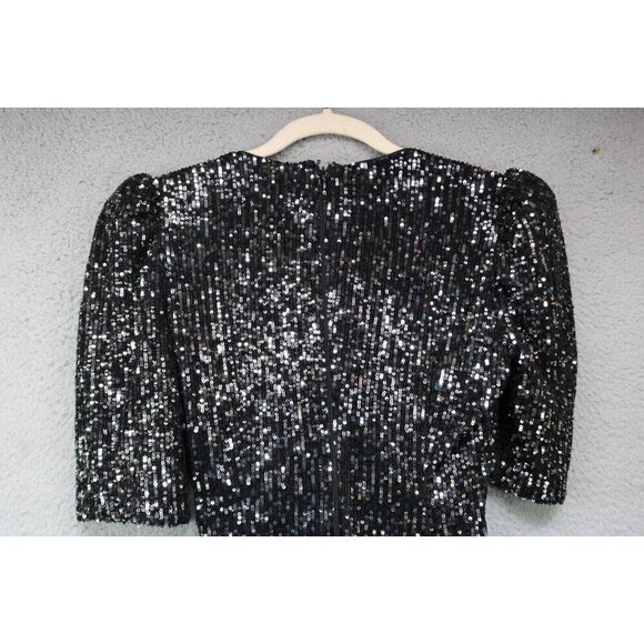 Calvin Klein Faux Wrap All Over Sequins-Size 4-Short Sleeves-Party Dress-Lined - Picture 11 of 12